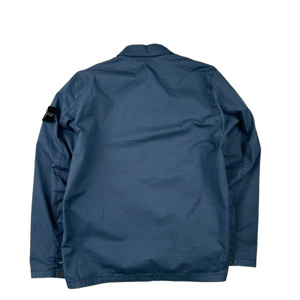 Stone Island 2023 Blue Supima Cotton Twill Zipped Overshirt - Medium