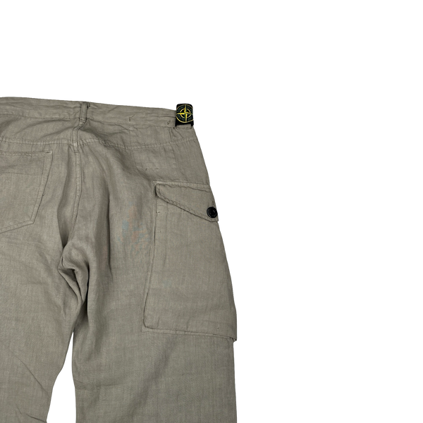 Stone Island 2007 Tan Lino Flax Badge Cargo Trousers - 38”