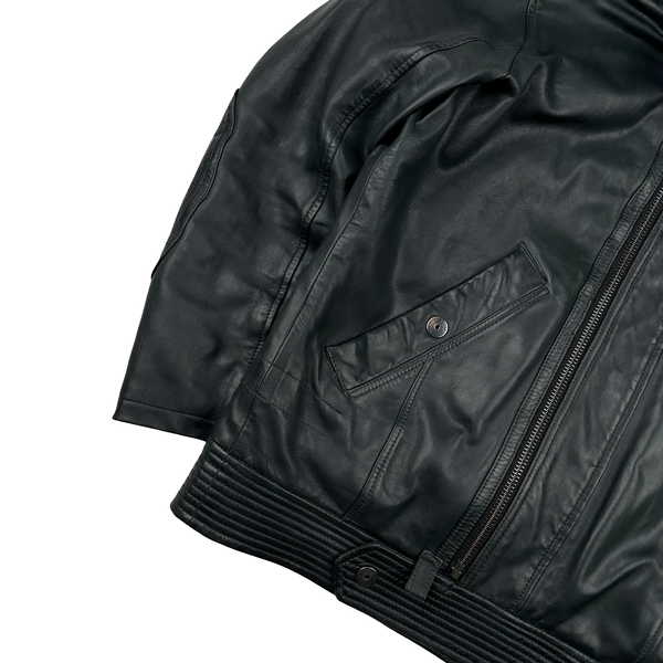 G Star Raw Black Leather Lined Shearling Collar Jacket - Medium