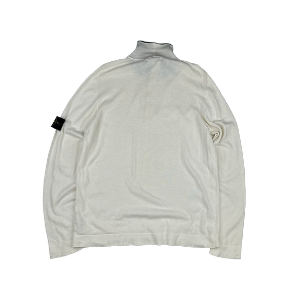 Stone Island 2008 White Cotton Buttoned High Neck Pullover - XXL