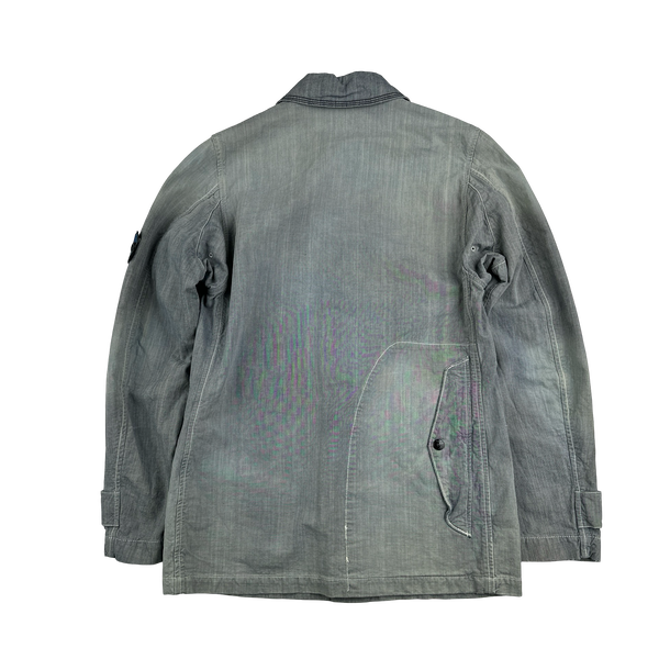 Stone Island 2006 RARE Denim Sanded Micro Twill Reflective Pocket Denim Jacket - Small
