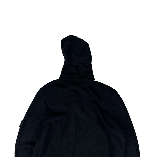 Stone Island 2007 Black Wool Heavyweight Knit Hooded Cardigan - 3XL