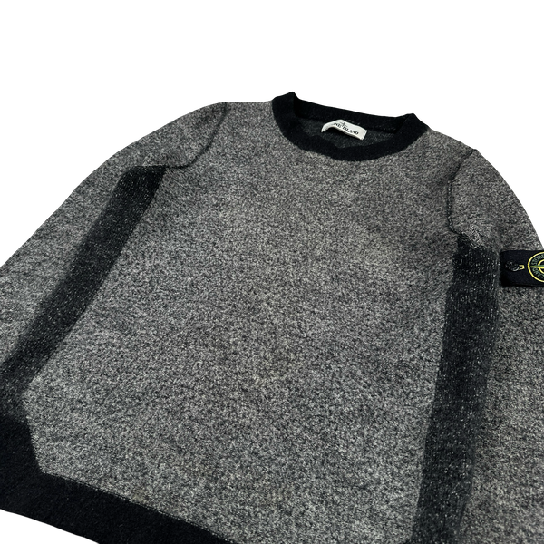 Stone Island 2017 Grey Block Pattern Wool Crewneck Jumper - Small
