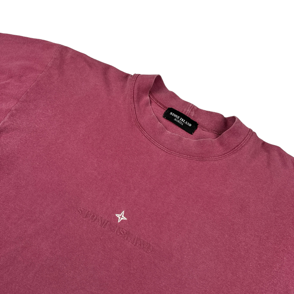 Stone Island Marina Vintage 80's Cotton Pink Spellout Embroidery T Shirt - Large