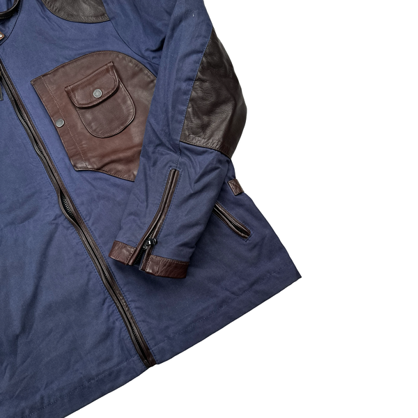 CP Company Blue/Brown Leather Hand Wax Finishing Goggle Jacket - Medium