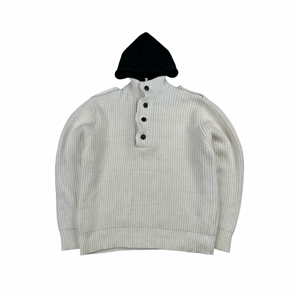 Henri Lloyd Thick Knitted Cotton Hooded White Jumper - XL