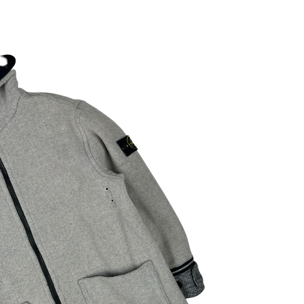 Stone Island 2020 Grey Panno Jaquard Wool Long Jacket - Large
