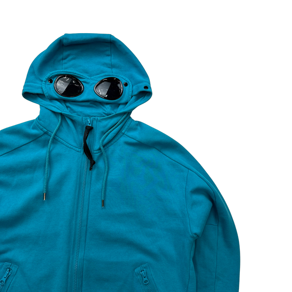 CP Company Blue Full Zip Goggle Hoodie - Medium