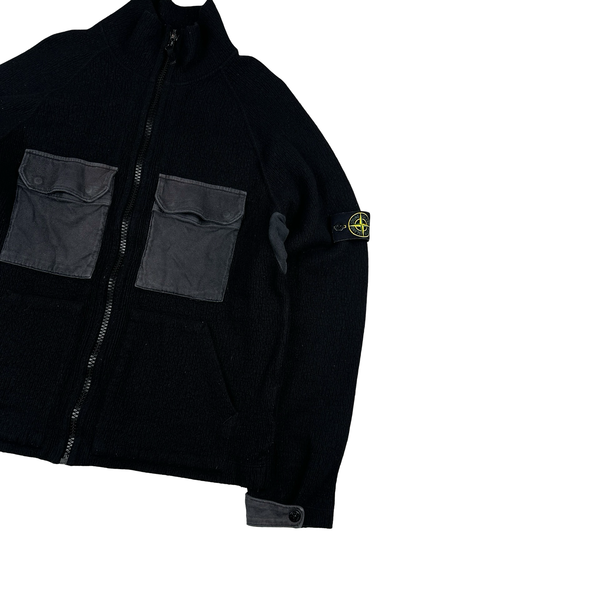 Stone Island 2003 Black Chest Pockets Zipped Knitted Jumper - XL