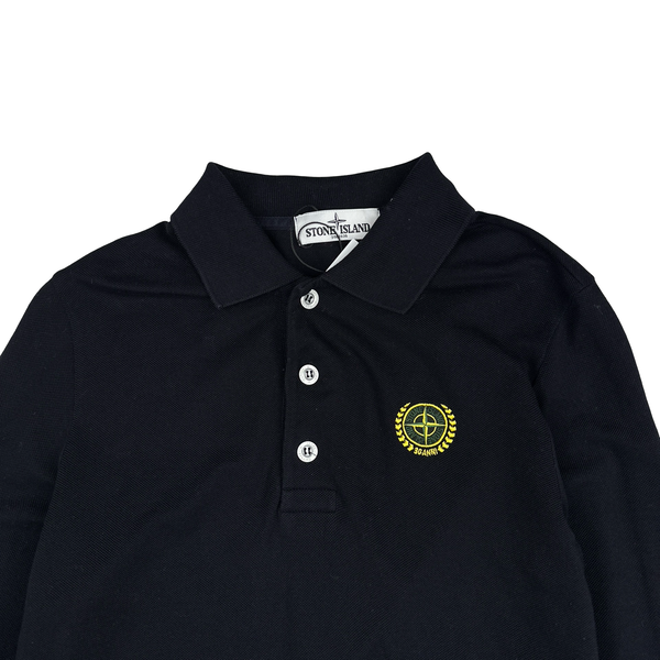 Stone Island 2012 Black Cotton 30th Anniversary Long Sleeve Polo Shirt - Small