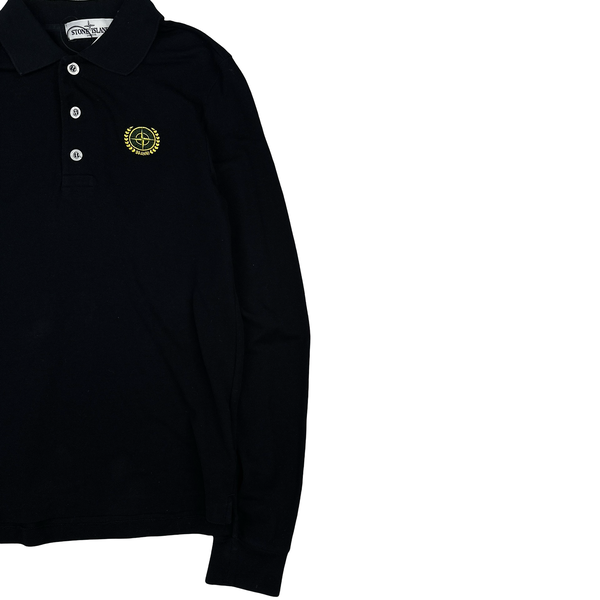 Stone Island 2012 Black Cotton 30th Anniversary Long Sleeve Polo Shirt - Small