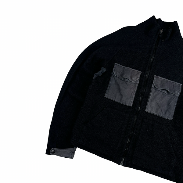 Stone Island 2003 Black Chest Pockets Zipped Knitted Jumper - XL