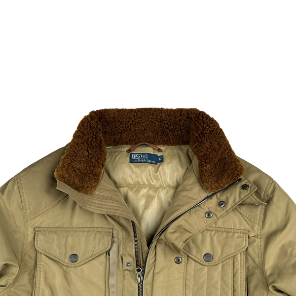 Ralph Lauren Tan Quilted Cargo Zipped Jacket - Large