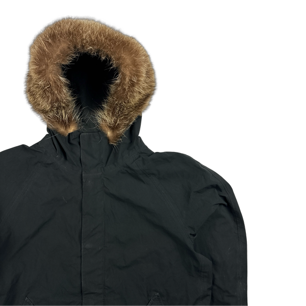 Prada Black Racoon Fur Hood Goretex Parka Jacket - XL
