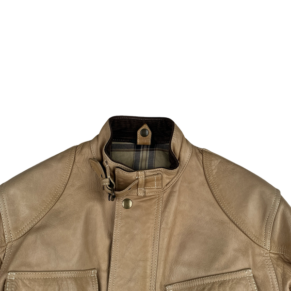 Belstaff Light Brown Multi Pocket Field Leather Zipped Heavyweight Jacket - Small