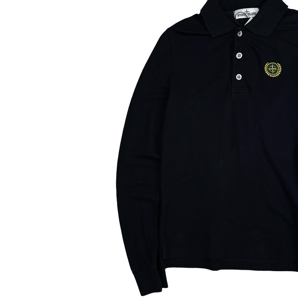 Stone Island 2012 Black Cotton 30th Anniversary Long Sleeve Polo Shirt - Small