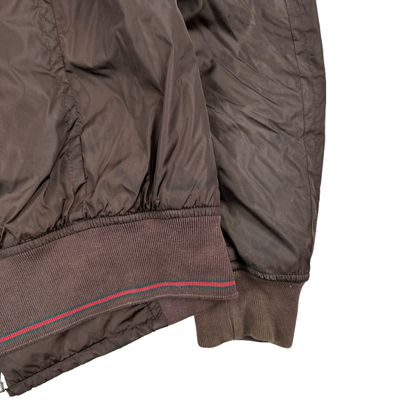 Gucci Brown Striped Collar Zipped Bomber Jacket - XL