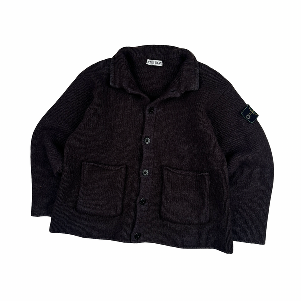 Stone Island Vintage Knitted Green Edge Buttoned Front Pocket Jumper - Small