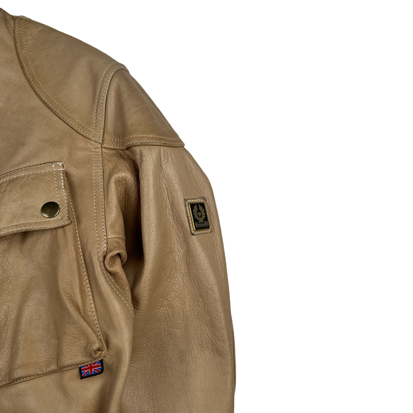 Belstaff Light Brown Multi Pocket Field Leather Zipped Heavyweight Jacket - Small