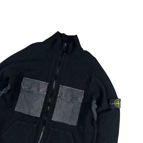 Stone Island 2003 Black Chest Pockets Zipped Knitted Jumper - XL