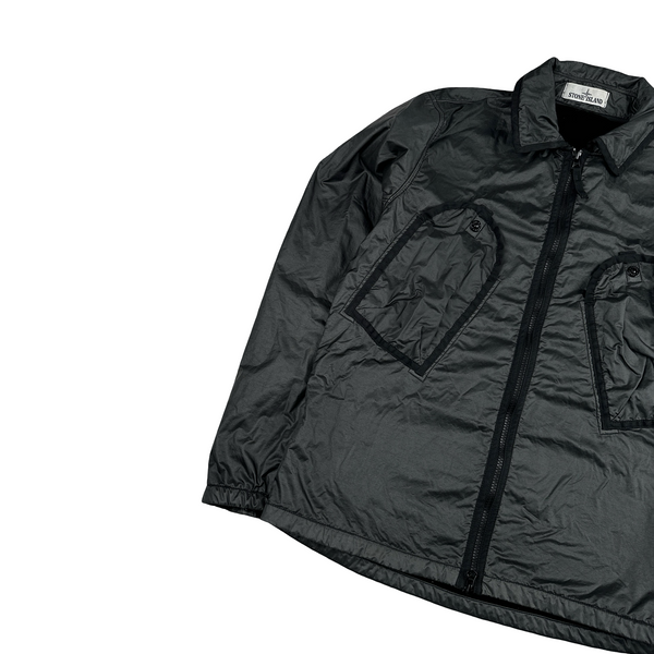 Stone Island 2020 Black Lamy Flock Zipped Overshirt - Small