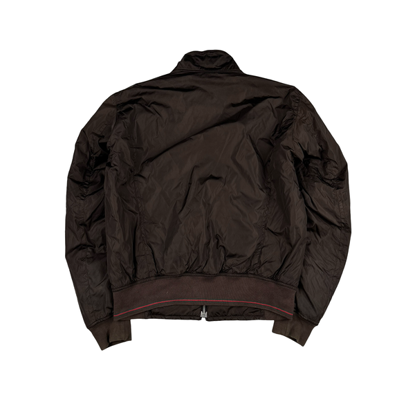 Gucci Brown Striped Collar Zipped Bomber Jacket - XL