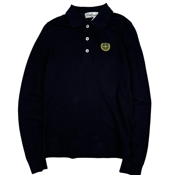 Stone Island 2012 Black Cotton 30th Anniversary Long Sleeve Polo Shirt - Small