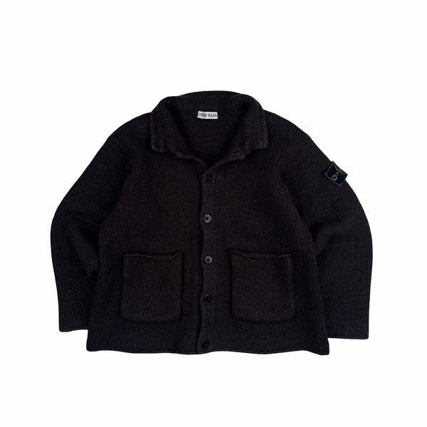 Stone Island Vintage Knitted Green Edge Buttoned Front Pocket Jumper - Small
