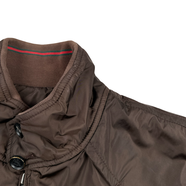 Gucci Brown Striped Collar Zipped Bomber Jacket - XL