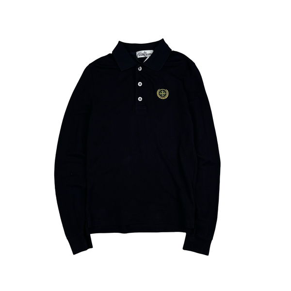 Stone Island 2012 Black Cotton 30th Anniversary Long Sleeve Polo Shirt - Small