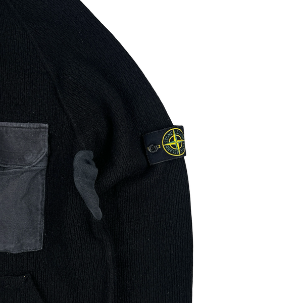 Stone Island 2003 Black Chest Pockets Zipped Knitted Jumper - XL