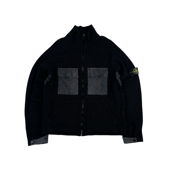Stone Island 2003 Black Chest Pockets Zipped Knitted Jumper - XL