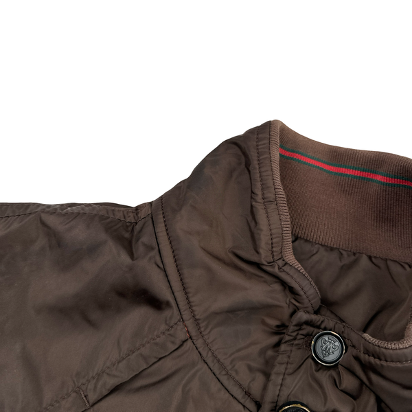 Gucci Brown Striped Collar Zipped Bomber Jacket - XL