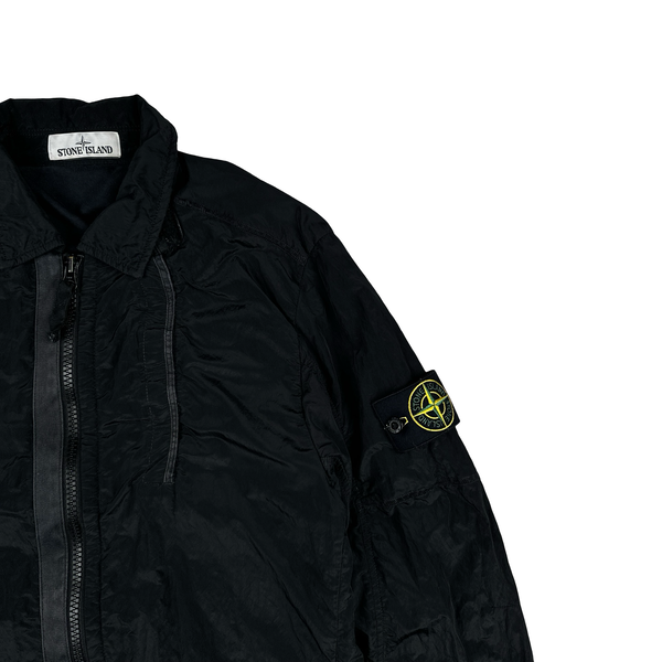 Stone Island Black Shimmer Nylon Metal Cotton Lined Overshirt - Medium