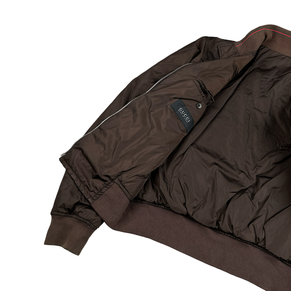 Gucci Brown Striped Collar Zipped Bomber Jacket - XL