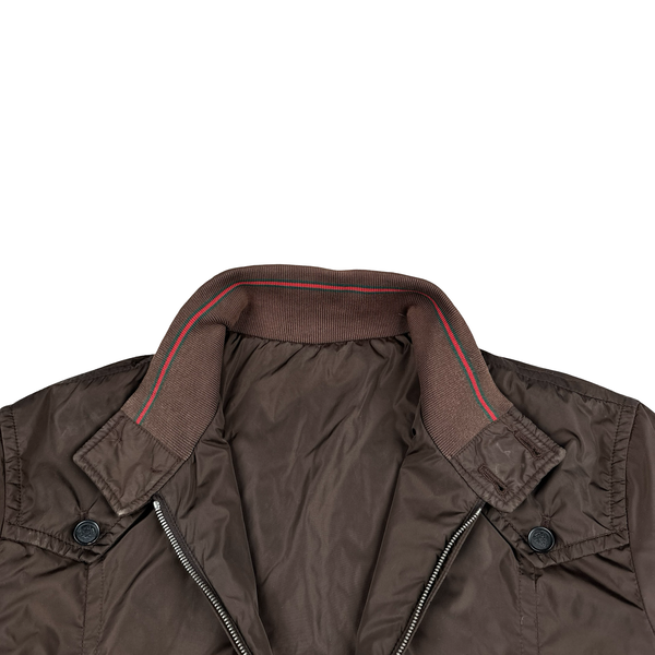 Gucci Brown Striped Collar Zipped Bomber Jacket - XL