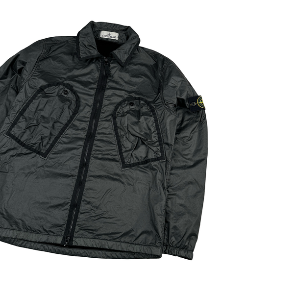 Stone Island 2020 Black Lamy Flock Zipped Overshirt - Small