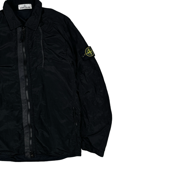 Stone Island Black Shimmer Nylon Metal Cotton Lined Overshirt - Medium