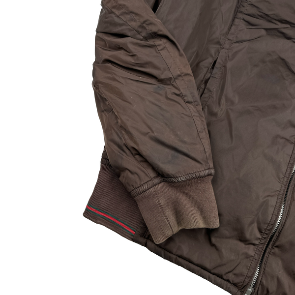Gucci Brown Striped Collar Zipped Bomber Jacket - XL