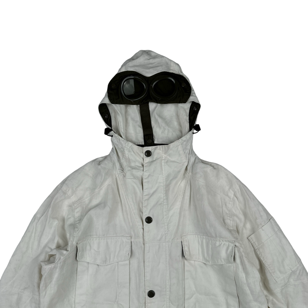 CP Company White Plated Linen La Mille Goggle Jacket - Small