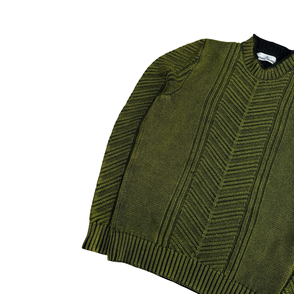 Stone Island 2016 Green Patterned Wool Knit Crewneck Jumper - Large