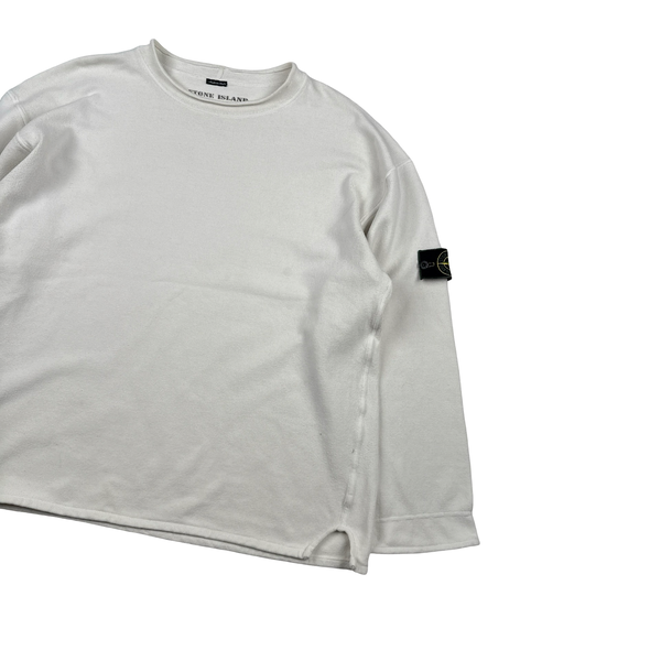 Stone Island Marina Vintage Green Edge White Mock Neck Jumper - XL