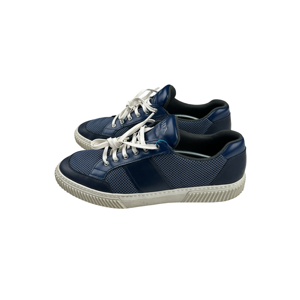 Prada Navy White Mesh Toe Trainers - UK 9