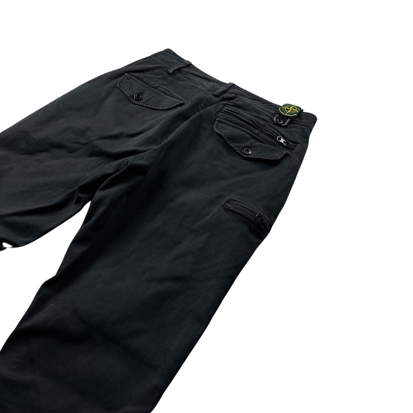 Stone Island 2007 Black Thick Cotton Tapered Fit Trousers - Small