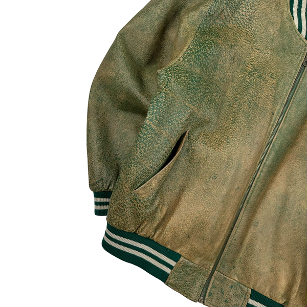 Vintage Leather Varsity Bomber Jacket - Medium