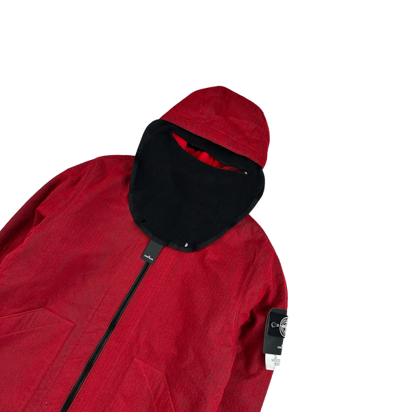 Stone Island 2022 Red Needle Punched Reflective Balaclava Jacket - Large