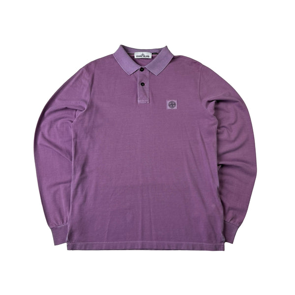 Stone Island Purple Cotton Longsleeve Polo - Large