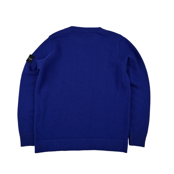 Stone Island 2023 Blue Thick Wool Crewneck Jumper - Large