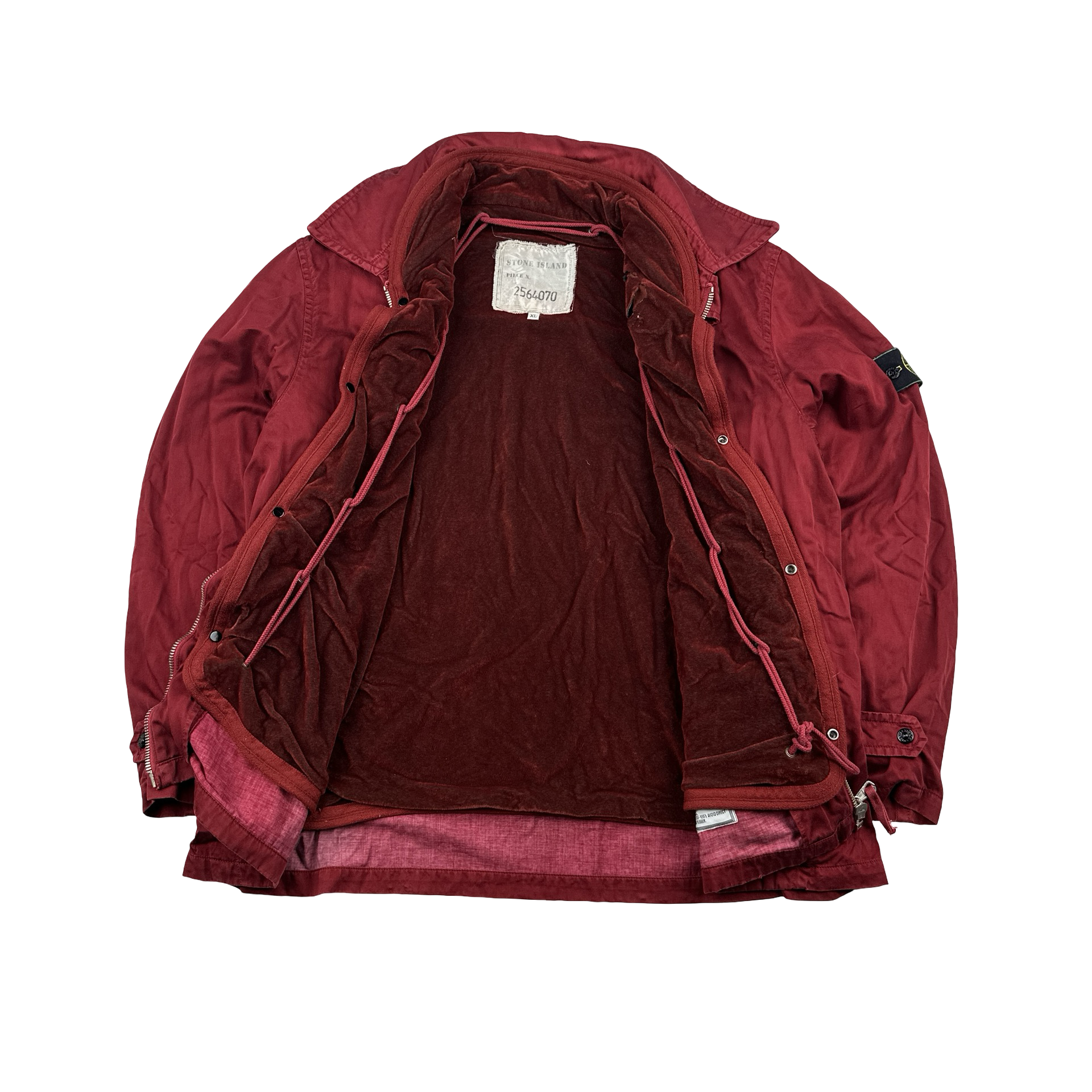Stone Island Vintage 90s Red Raso Gommato Velour Dutch Rope Jacket