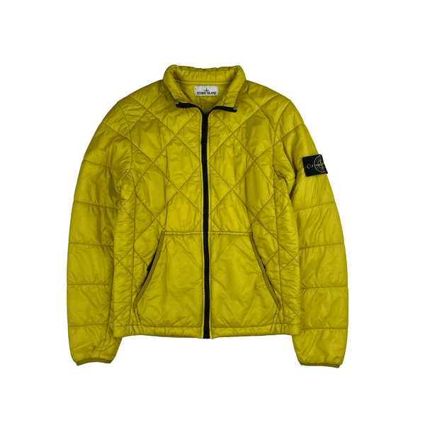 Stone Island 2019 Yellow Garment Dyed Quilted Micro Yarn Bomber Jacket - Small